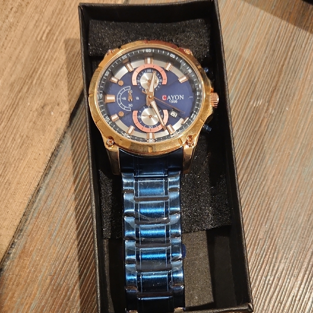 Men's Blue and Gold Watch